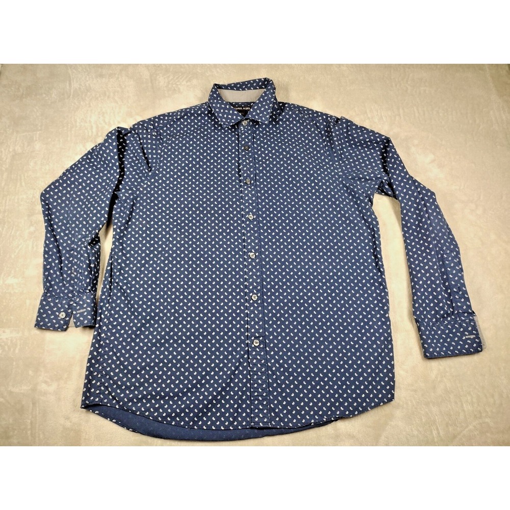 Michael Kors Men's Blue White Paisley Button Down Sz Large Classic Fit